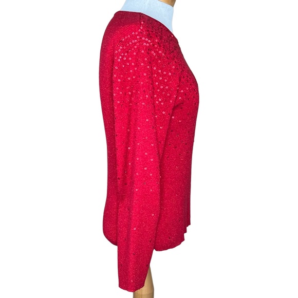 Hampshirite Studio Petite Red Metallic Ribbed Knit Sweater With Sequins PL - Picture 4 of 11